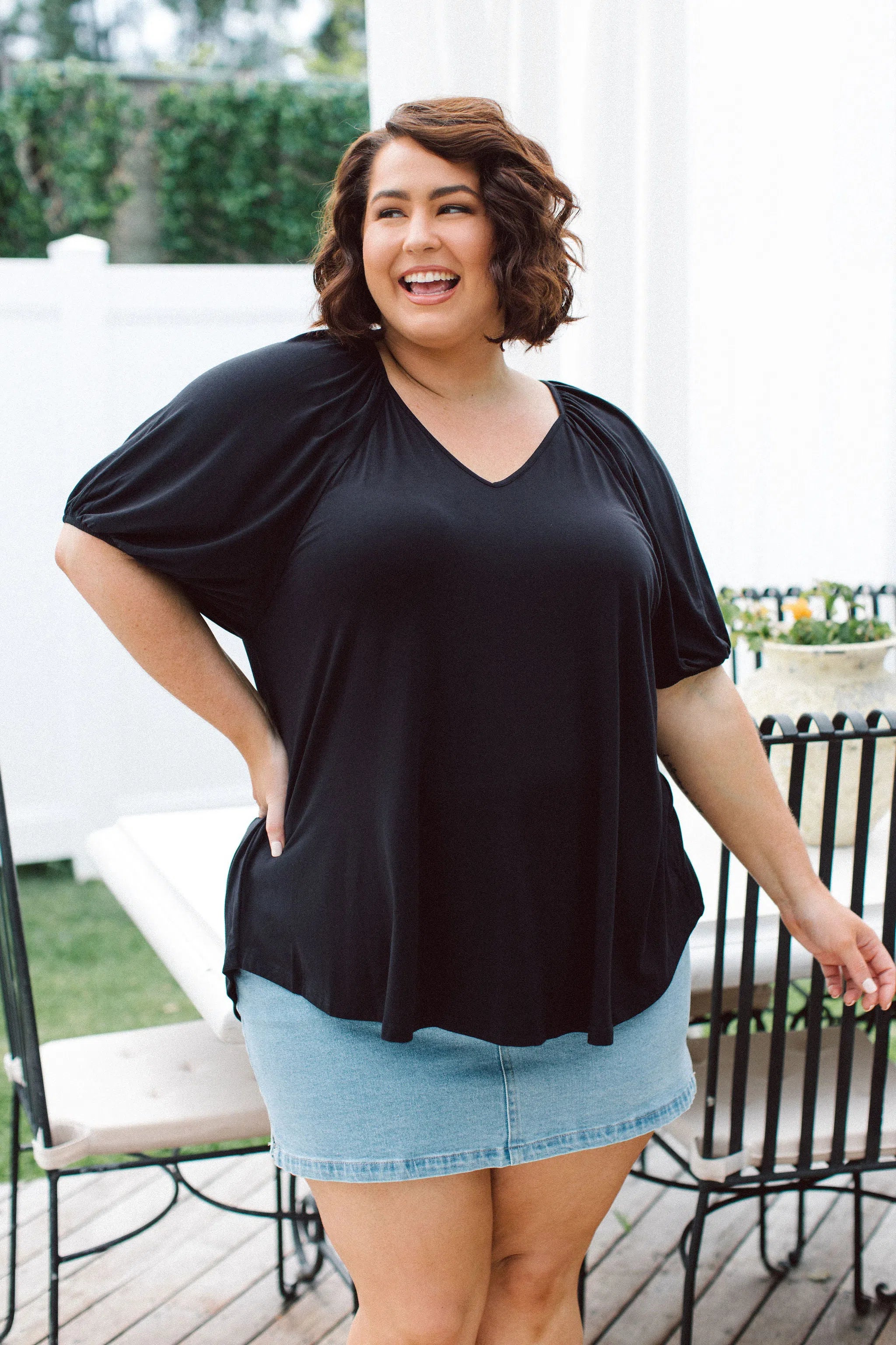 Australian Plus Size Tops, Remi Top in black By Peach The Label