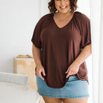 Australian Plus size womens shirt, Remi Top in Chocolate Brown