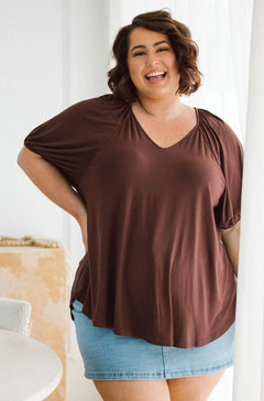 Australian Curvy Womens Tops, Remi Top in Chocolate Brown